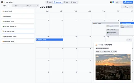 Italy trip calendar