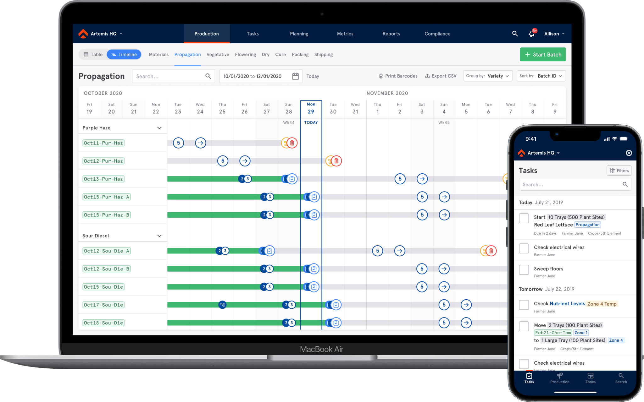 Artemis task timeline on a laptop and iPhone